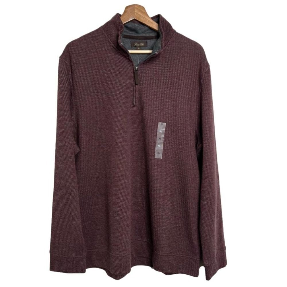 Tasso Elba Mens Size XL NEW Red Velvet 1/4 Zip Pullover Longsleeve Top Shirt
